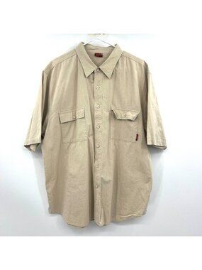 Basix Beige 100% Cotton Button Front Short Sleeve Shirt Men's XL